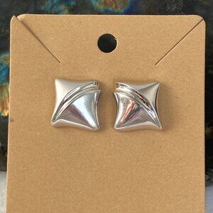 Sterling Silver 925 Modernist Style Square Grooved Post Back Stud Earrings
